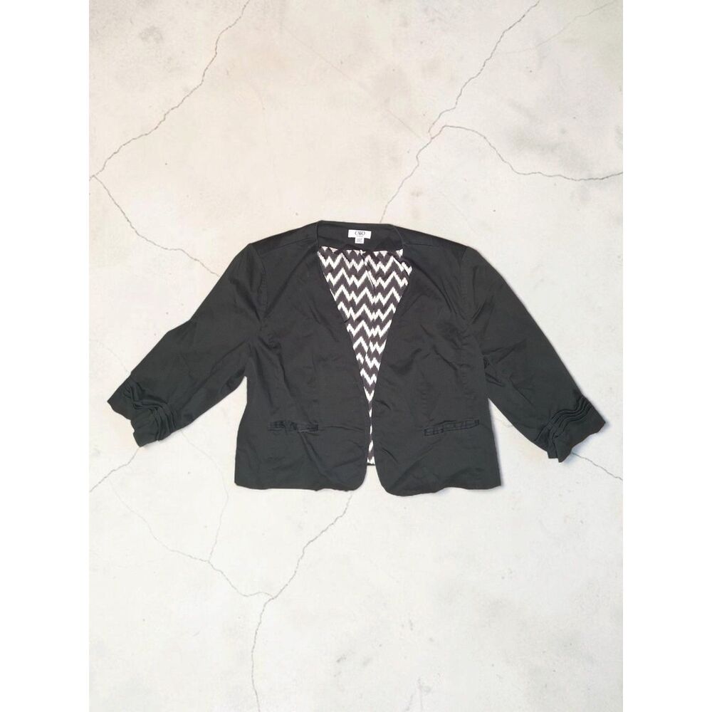 CATO Plus Black Ruched 3/4 Sleeve Open Front Blazer Jacket - Size 22W / 24W